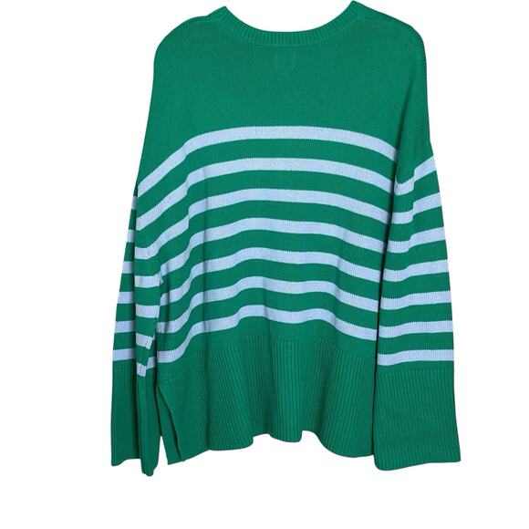 NWT Gap Pullover Sweater XL 24/7 Split-Hem Oversized Green Striped 100% Cotton - Picture 5 of 12